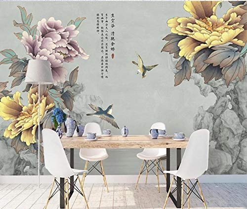 Fotomurales 3D Flores Y Pájaros De Peonía Clásica China Papel pintado no tejido Decoración de Pared decorativos Murales 200x140 cm