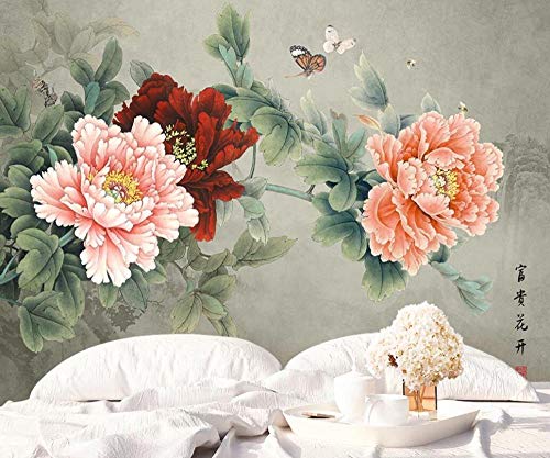 Fotomurales 3D Mariposa De Peonía De Estilo Chino Clásico Papel pintado no tejido Decoración de Pared decorativos Murales 250x175 cm