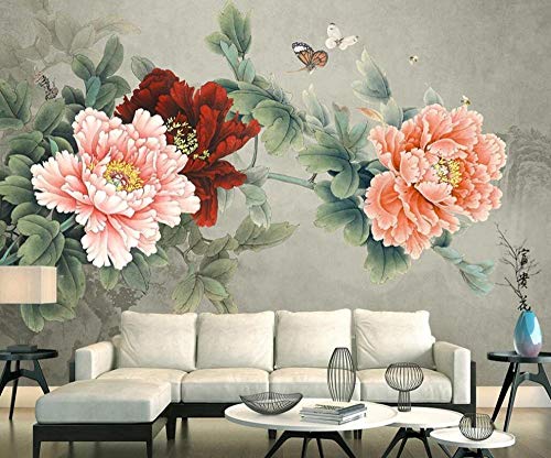Fotomurales 3D Mariposa De Peonía De Estilo Chino Clásico Papel pintado no tejido Decoración de Pared decorativos Murales 250x175 cm