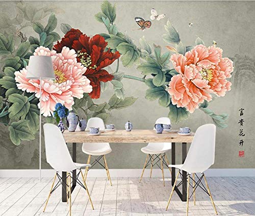 Fotomurales 3D Mariposa De Peonía De Estilo Chino Clásico Papel pintado no tejido Decoración de Pared decorativos Murales 250x175 cm