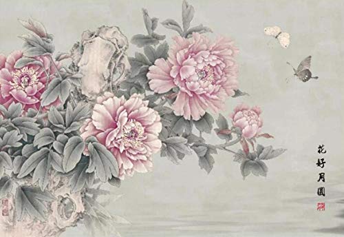 Fotomurales 3D Mariposa De Peonía Vintage De Estilo Chino Papel pintado no tejido Decoración de Pared decorativos Murales 400x280 cm