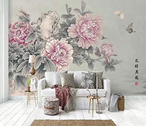 Fotomurales 3D Mariposa De Peonía Vintage De Estilo Chino Papel pintado no tejido Decoración de Pared decorativos Murales 400x280 cm
