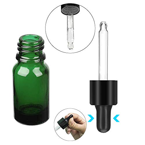 Frasco gotero verde con gotero de vidrio de pipeta, frasco de vidrio de 10 ml con gotero para aceites esenciales, perfumes, mezclas de aromaterapia - 16 piezas