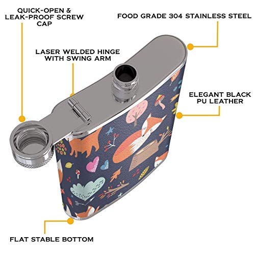 Frascos para beber para alcohol, sin costuras Comic Cartoon Cute Fox Vector 8 oz Petaca de acero inoxidable para licor para hombres