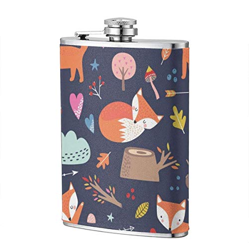 Frascos para beber para alcohol, sin costuras Comic Cartoon Cute Fox Vector 8 oz Petaca de acero inoxidable para licor para hombres