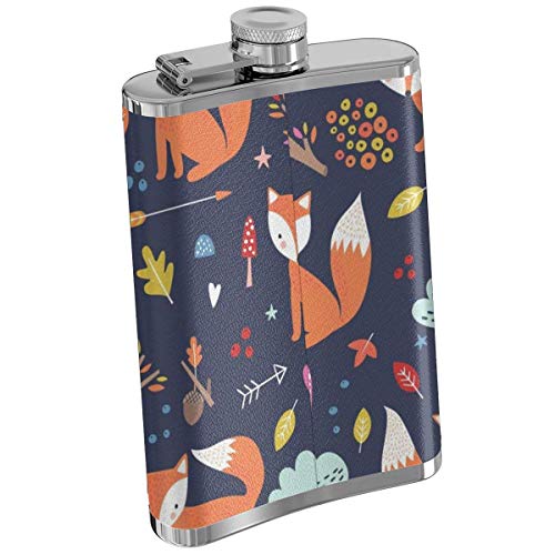Frascos para beber para alcohol, sin costuras Comic Cartoon Cute Fox Vector 8 oz Petaca de acero inoxidable para licor para hombres