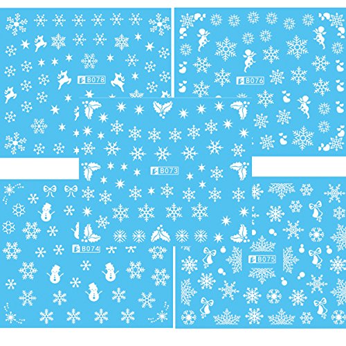 Frcolor 5pcs de uñas de arte pegatinas Navidad nieve de uñas de arte pegatinas pegatinas decoración diseño de copo de nieve