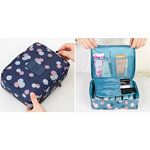 Frcolor Bolsa de Cosméticos, Bolsa de Viaje Portátil Multifunción Impresa, Perfecta para Su Viaje y Vida Diaria (azul oscuro)