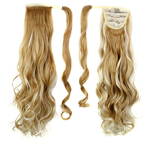 Frcolor Envuelva alrededor de Ponytail One Piece Clip en cabello rizado Extensiones de cabello Tial 24inch para la mujer Señora Mujeres (27/613)