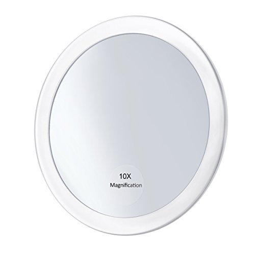 Frcolor Espejo de aumento 10X con 3 Ventosas, Espejo de bolsillo plegable de maquillaje cosmético 5.9 pulgadas (Blanco)
