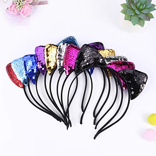 Frcolor Glitter Sequin Cat Ears Headband Hairband Hair Hoop Headwear para la fiesta de disfraces Dress Up, 8 piezas