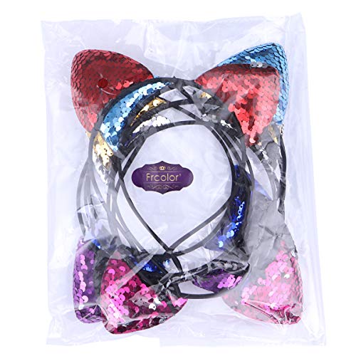 Frcolor Glitter Sequin Cat Ears Headband Hairband Hair Hoop Headwear para la fiesta de disfraces Dress Up, 8 piezas
