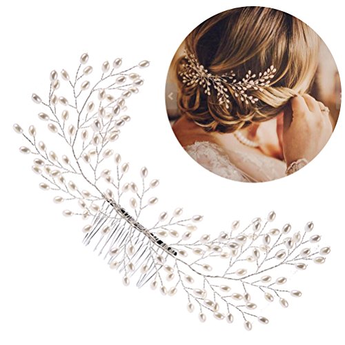 Frcolor Peine nupcial del pelo, perlas elegantes Peine del pelo de la boda Accesorios hechos a mano del pelo de la boda
