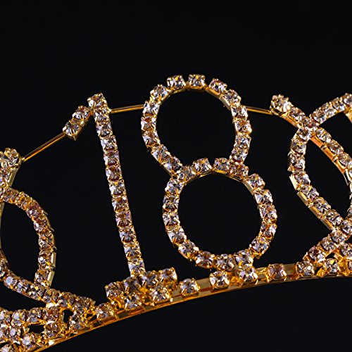 Frcolor Tiara de cumpleaños, coronas de diamantes de decima cumpleaños Coronas de cumpleaños feliz de 18 años (oro)