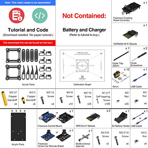 Freenove Quadruped Robot Kit with Remote (Compatible with Arduino IDE Raspberry Pi OS), App Remote Control, Walking Crawling Twisting Spider Servo Stem Project