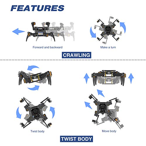 Freenove Quadruped Robot Kit with Remote (Compatible with Arduino IDE Raspberry Pi OS), App Remote Control, Walking Crawling Twisting Spider Servo Stem Project