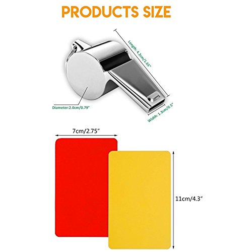 Friencity Deportes Árbitro conjunto tarjeta amarilla roja y 2 piezas de metal entrenador Árbitro Whistles granel, de acero inoxidable silbato para la Escuela de Deportes, fútbol, fútbol, baloncesto
