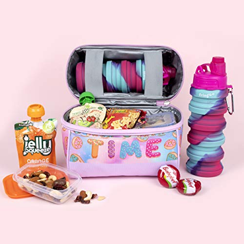 Fringoo - Botella de agua plegable de silicona para niños, 550 ml, con mosquetón, 100 % a prueba de fugas, sin BPA, botella de viaje, deporte, Infantil, Rosa - Azul, 550 ml