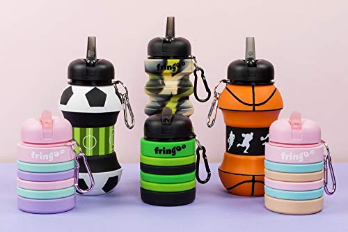 Fringoo Botella Silicona Colgable Bebida para Niños 500ml/17oz Silicone Collapsible Drink Bottle For Kids 500 ml / 17 oz con Clip Mosquetón A Prueba de Fugas Sin BPA Botella Bebidas Viajes Deportes