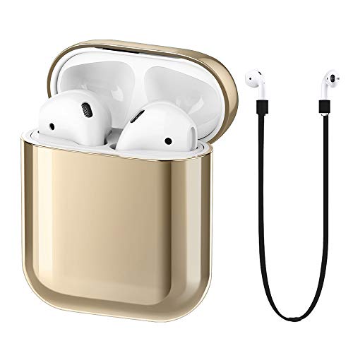 FRTMA Compatible with Apple Airpods Case PC Protective Cover & Anti-Lost Lanyard Apple Airpods 1st Gen Accessories Kits(Champagne Gold)