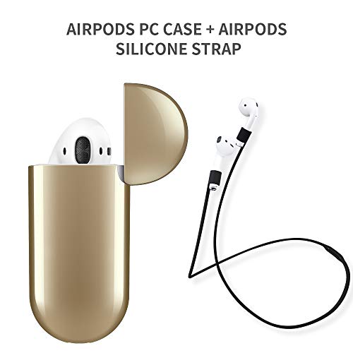 FRTMA Compatible with Apple Airpods Case PC Protective Cover & Anti-Lost Lanyard Apple Airpods 1st Gen Accessories Kits(Champagne Gold)