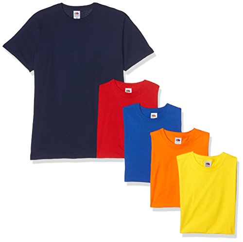 Fruit of the Loom Valueweight Short Sleeve Camiseta, Azul Marino/Rojo/Naranja/Real/Amarillo, L (Pack de 5) para Hombre