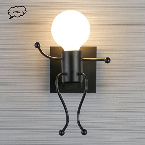 FSTH Lámparas de Pared de Creativas Escalonadas Personas Individuales Lámparas de Pared Dormitorio Sala de Moderna Lámparas de Cabecera de Metal Regalo de Pared Iluminación E27 (Negro)
