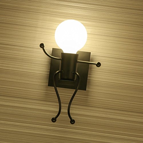 FSTH Lámparas de Pared de Creativas Escalonadas Personas Individuales Lámparas de Pared Dormitorio Sala de Moderna Lámparas de Cabecera de Metal Regalo de Pared Iluminación E27 (Negro)
