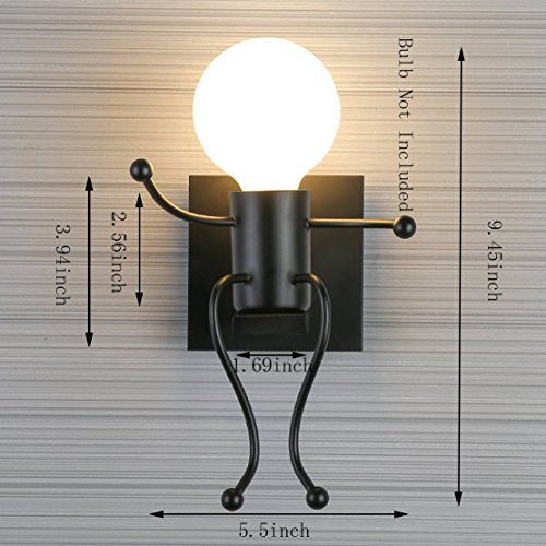 FSTH Lámparas de Pared de Creativas Escalonadas Personas Individuales Lámparas de Pared Dormitorio Sala de Moderna Lámparas de Cabecera de Metal Regalo de Pared Iluminación E27 (Negro)
