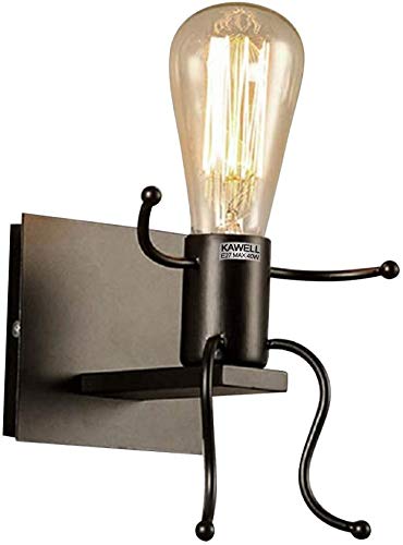 FSTH Lámparas de Pared de Creativas Escalonadas Personas Individuales Lámparas de Pared Dormitorio Sala de Moderna Lámparas de Cabecera de Metal Regalo de Pared Iluminación E27 (Negro)