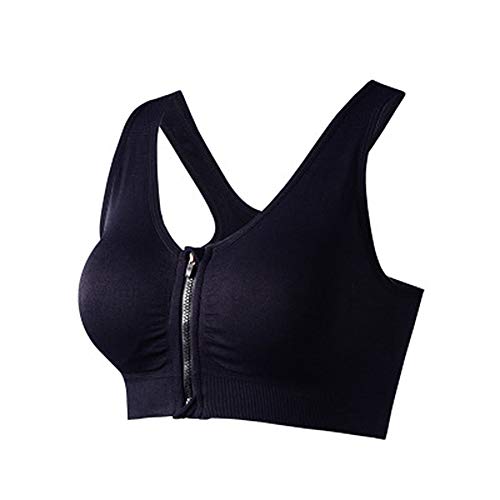 FULIER Sujetador Deportivo con Cremallera Frontal para Mujer Soporte Completo Sujetador de Yoga para Entrenamiento de Gimnasio sin Cables de Alto Impacto (L(38C 38D 40A 40B), Negro)