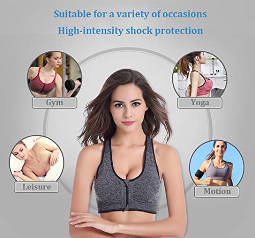 FULIER Sujetador Deportivo con Cremallera Frontal para Mujer Soporte Completo Sujetador de Yoga para Entrenamiento de Gimnasio sin Cables de Alto Impacto (L(38C 38D 40A 40B), Negro)