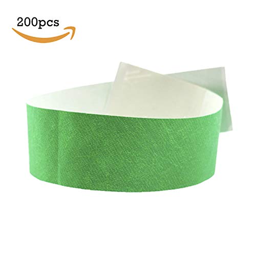 Fun Fan Line - 200 unidades Pulseras identificativas 25 mm de papel tyvek. Pulseras de control numeradas con cierre adhesivo. Intransferible y resistente al agua. (Color Verde)