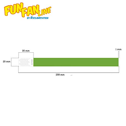 Fun Fan Line - 200 unidades Pulseras identificativas 25 mm de papel tyvek. Pulseras de control numeradas con cierre adhesivo. Intransferible y resistente al agua. (Color Verde)