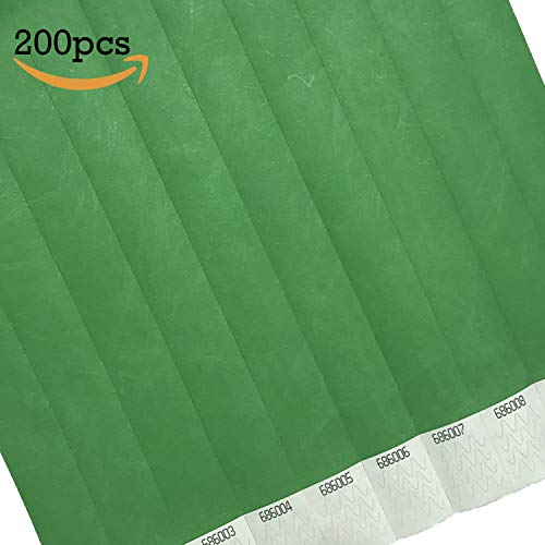 Fun Fan Line - 200 unidades Pulseras identificativas 25 mm de papel tyvek. Pulseras de control numeradas con cierre adhesivo. Intransferible y resistente al agua. (Color Verde)