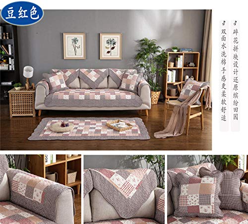 funda antideslizante protege,Cubierta para sofá ,Fundas de sofá de estilo rústico para sala de estar,funda de sofá universal de 2/3/4 plazas,protector de sofá acolchado de algodón-Frijol rojo_El 110
