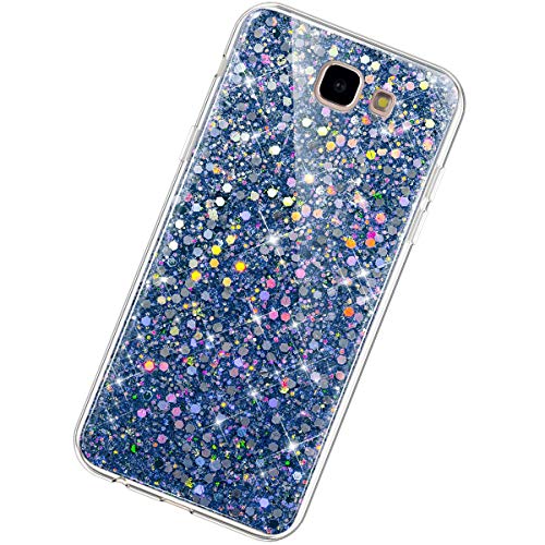 Funda Compatible con Samsung Galaxy J5 Prime.KunyFond Lentejuela Brillo Brillante Clear Silicona Suave Carcasa Color Purpurina Glitter Cover Moda Ultra Slim TPU Gel Transparente Bumper Case,Azul