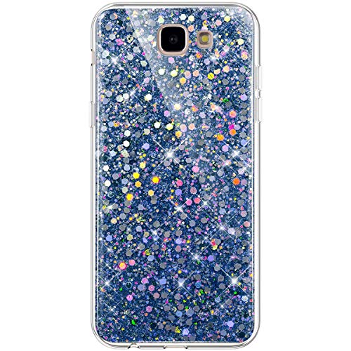 Funda Compatible con Samsung Galaxy J5 Prime.KunyFond Lentejuela Brillo Brillante Clear Silicona Suave Carcasa Color Purpurina Glitter Cover Moda Ultra Slim TPU Gel Transparente Bumper Case,Azul