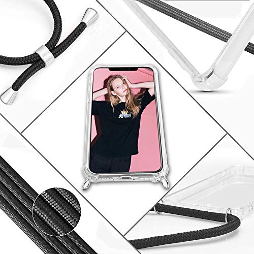 Funda con Cuerda para Apple iPhone 6 / 6s, Carcasa Transparente TPU Suave Silicona Case con Correa Colgante Ajustable Collar Correa de Cuello Cadena Cordón para iPhone 6 / 6s - Negro
