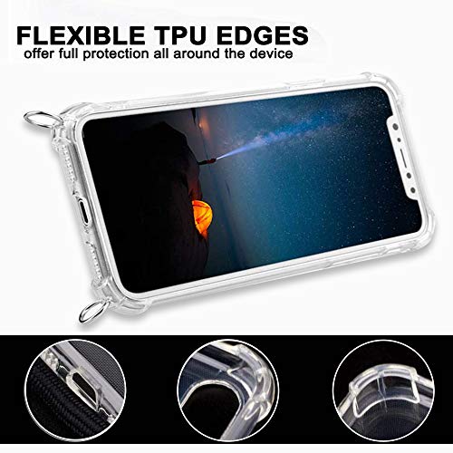 Funda con Cuerda para Apple iPhone 6 / 6s, Carcasa Transparente TPU Suave Silicona Case con Correa Colgante Ajustable Collar Correa de Cuello Cadena Cordón para iPhone 6 / 6s - Negro