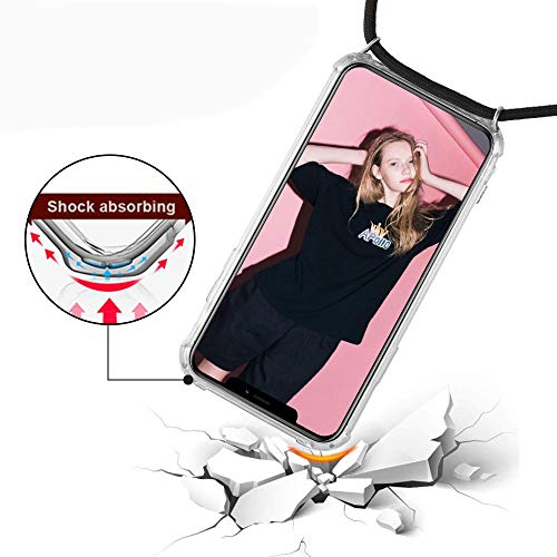 Funda con Cuerda para Apple iPhone 6 / 6s, Carcasa Transparente TPU Suave Silicona Case con Correa Colgante Ajustable Collar Correa de Cuello Cadena Cordón para iPhone 6 / 6s - Negro