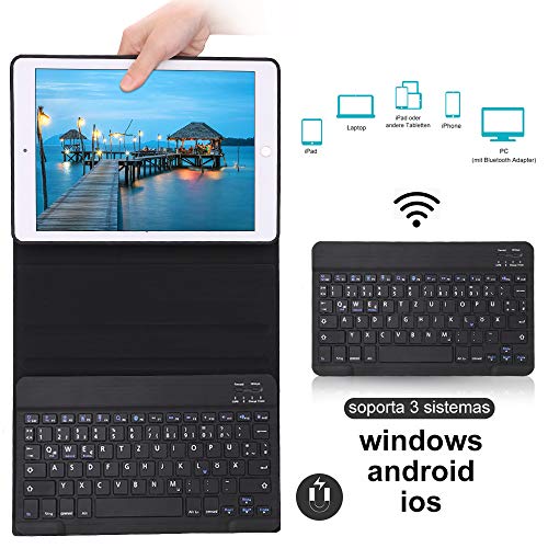Funda con Teclado iPad 10.2 Español,Dingrich Funda Teclado (Incluye Ñ) para iPad 10.2 2019 7ª Generación/iPad 8 2020/10.5 2017 / Air 3,Teclado Bluetooth Desmontable Auto Sleep/Wake Cubierta Magnétic