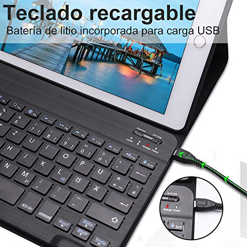 Funda con Teclado iPad 10.2 Español,Dingrich Funda Teclado (Incluye Ñ) para iPad 10.2 2019 7ª Generación/iPad 8 2020/10.5 2017 / Air 3,Teclado Bluetooth Desmontable Auto Sleep/Wake Cubierta Magnétic