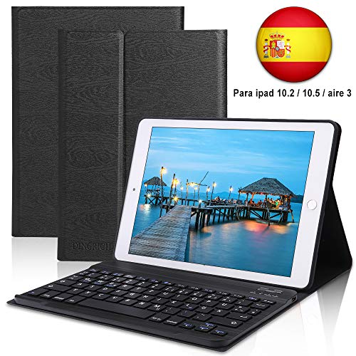 Funda con Teclado iPad 10.2 Español,Dingrich Funda Teclado (Incluye Ñ) para iPad 10.2 2019 7ª Generación/iPad 8 2020/10.5 2017 / Air 3,Teclado Bluetooth Desmontable Auto Sleep/Wake Cubierta Magnétic