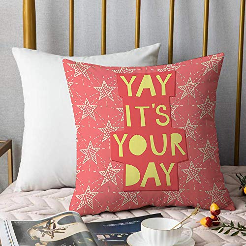 Funda de Cojín duradero Fundas de Almohada Decorativa,Cita, Yay It 's You Day' Cita motivacional positiva inspiradora con estrellas Lámina, Mar Ver,Funda de Cojín con Cremallera Invisible 45 x 45 cm