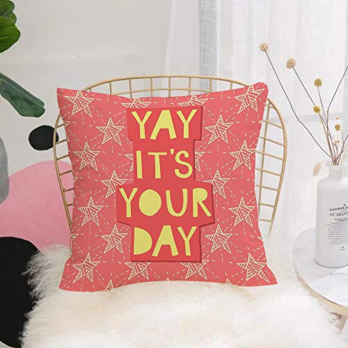 Funda de Cojín duradero Fundas de Almohada Decorativa,Cita, Yay It 's You Day' Cita motivacional positiva inspiradora con estrellas Lámina, Mar Ver,Funda de Cojín con Cremallera Invisible 45 x 45 cm