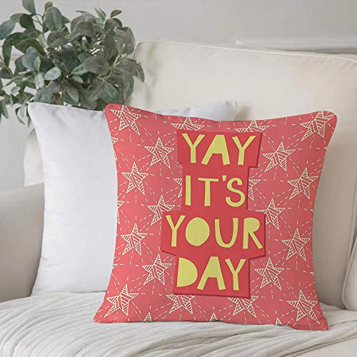 Funda de Cojín duradero Fundas de Almohada Decorativa,Cita, Yay It 's You Day' Cita motivacional positiva inspiradora con estrellas Lámina, Mar Ver,Funda de Cojín con Cremallera Invisible 45 x 45 cm