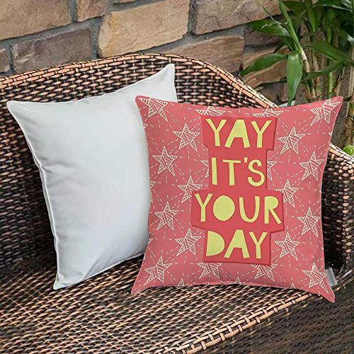 Funda de Cojín duradero Fundas de Almohada Decorativa,Cita, Yay It 's You Day' Cita motivacional positiva inspiradora con estrellas Lámina, Mar Ver,Funda de Cojín con Cremallera Invisible 45 x 45 cm