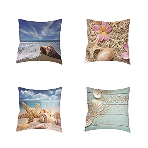 Funda De Cojín Estilo Marinero Juego De 4 Piezas Conchas Hawaianas Sombreros De Mar Decoración De Playa Asientos Al Aire Libre Fundas De Almohada