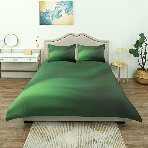 Funda Nórdica, Patrón Abstracto con Onda de Color en Tonos Verdes y Efecto Ombre, Juego de Cama de Microfibra de 3 Piezas Ultra Suavidad Cómodo Diseño Moderno